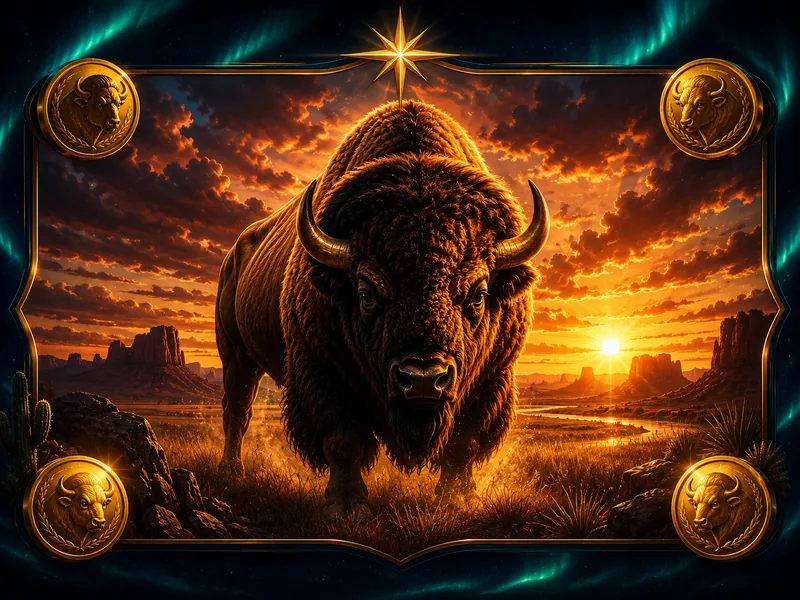 Buffalo slot artwork with bison at sunset