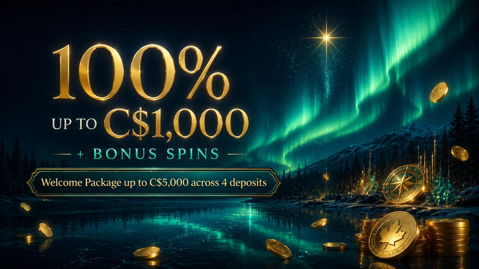 NorthStar Bets welcome bonus banner showing 100% up to $1,000 plus bonus spins across a four-deposit package